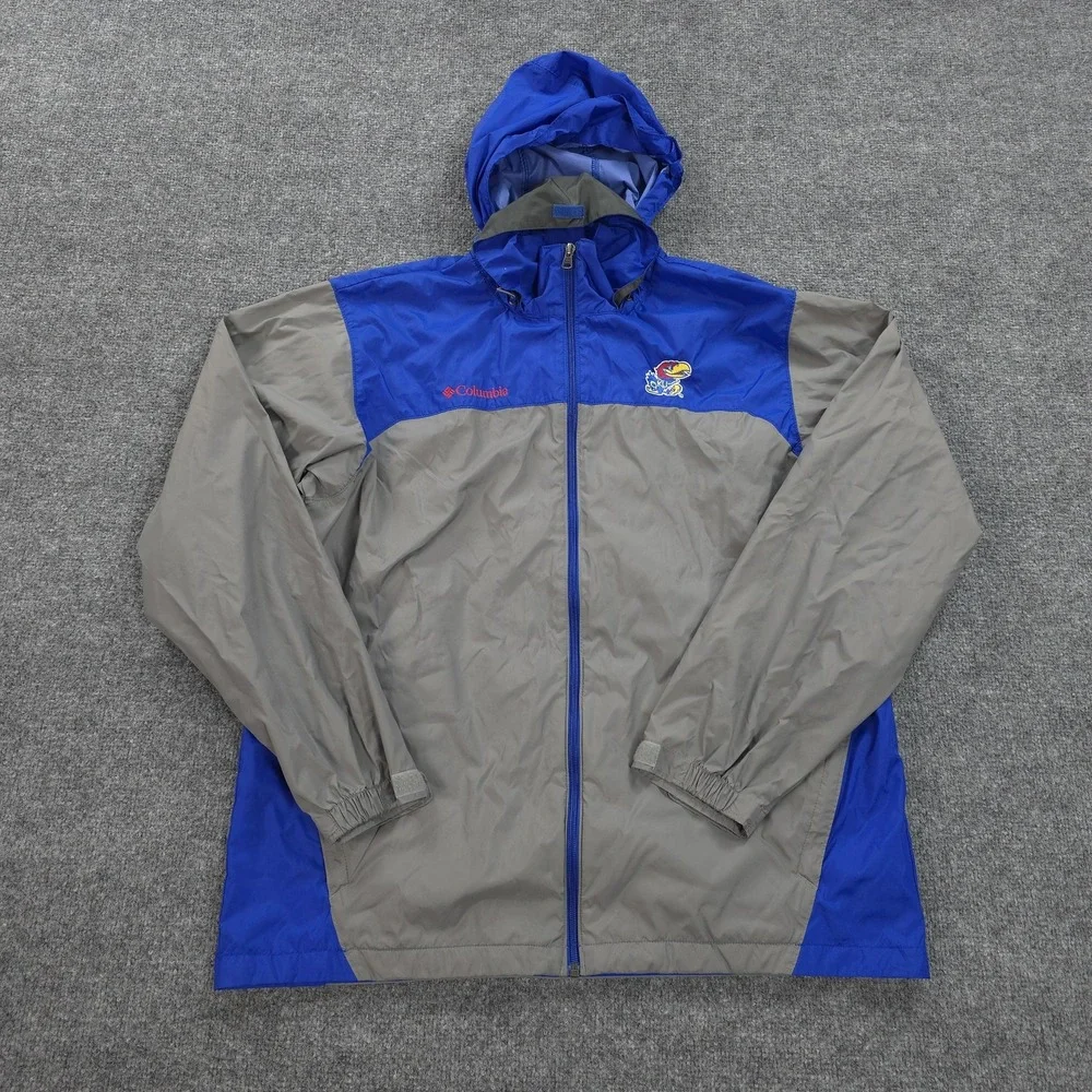 Kansas‎ Jayhawks Jacket Mens Large Gray NCAA Football Columbia Full Zip Hooded